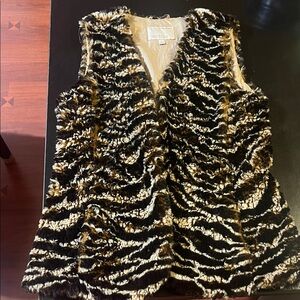 Banana Republic Black, Cream & Brown Faux Fur Zebra Vest